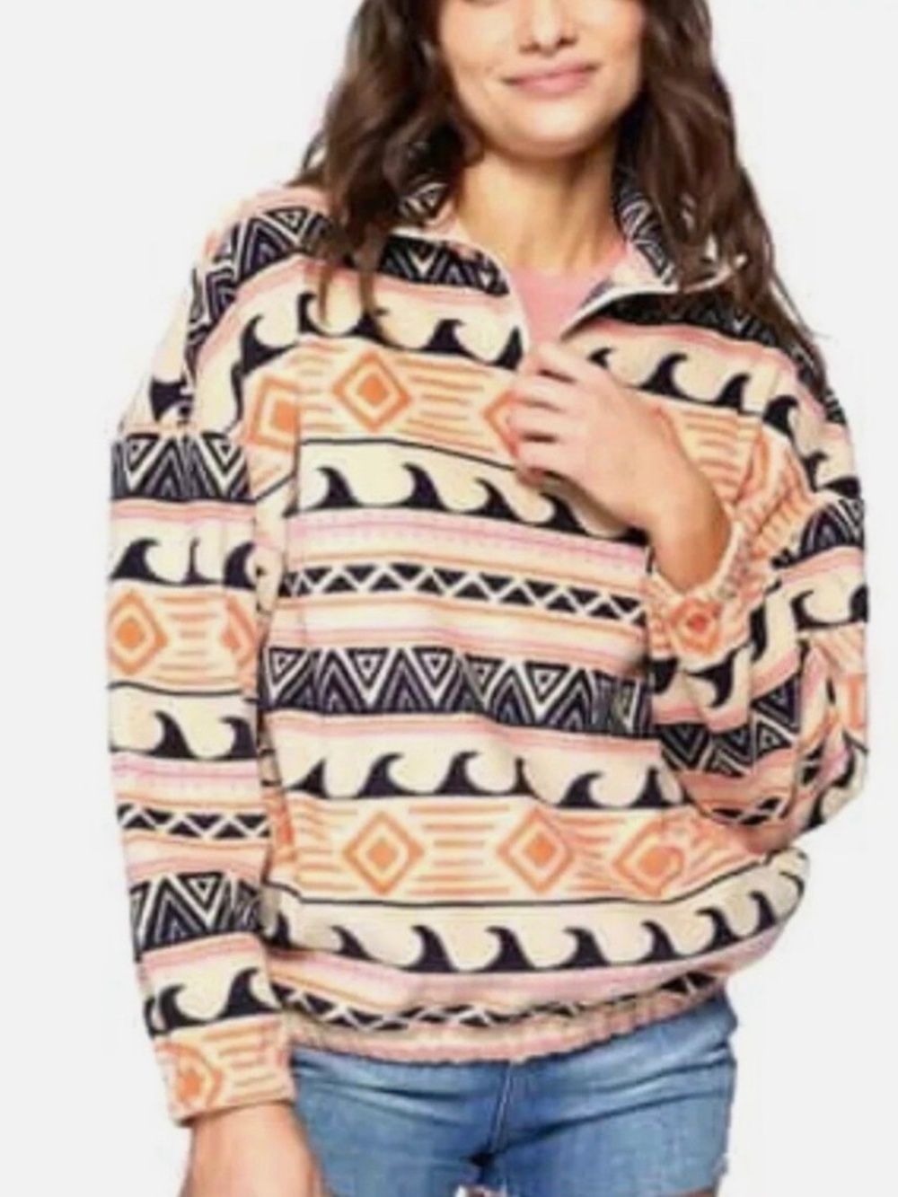 O’ Neill multi-color, half zip fleece hoodie.
